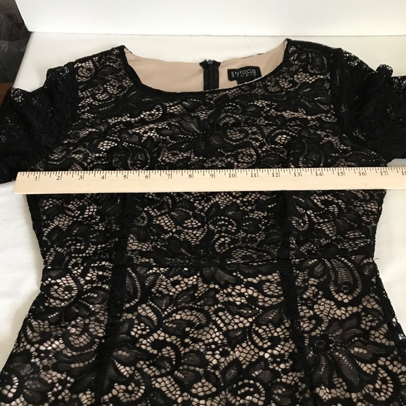 EN FOCUS STUDIO Lace Overlay Midi Dress Black Women’s Size 8 - Picture 9 of 16